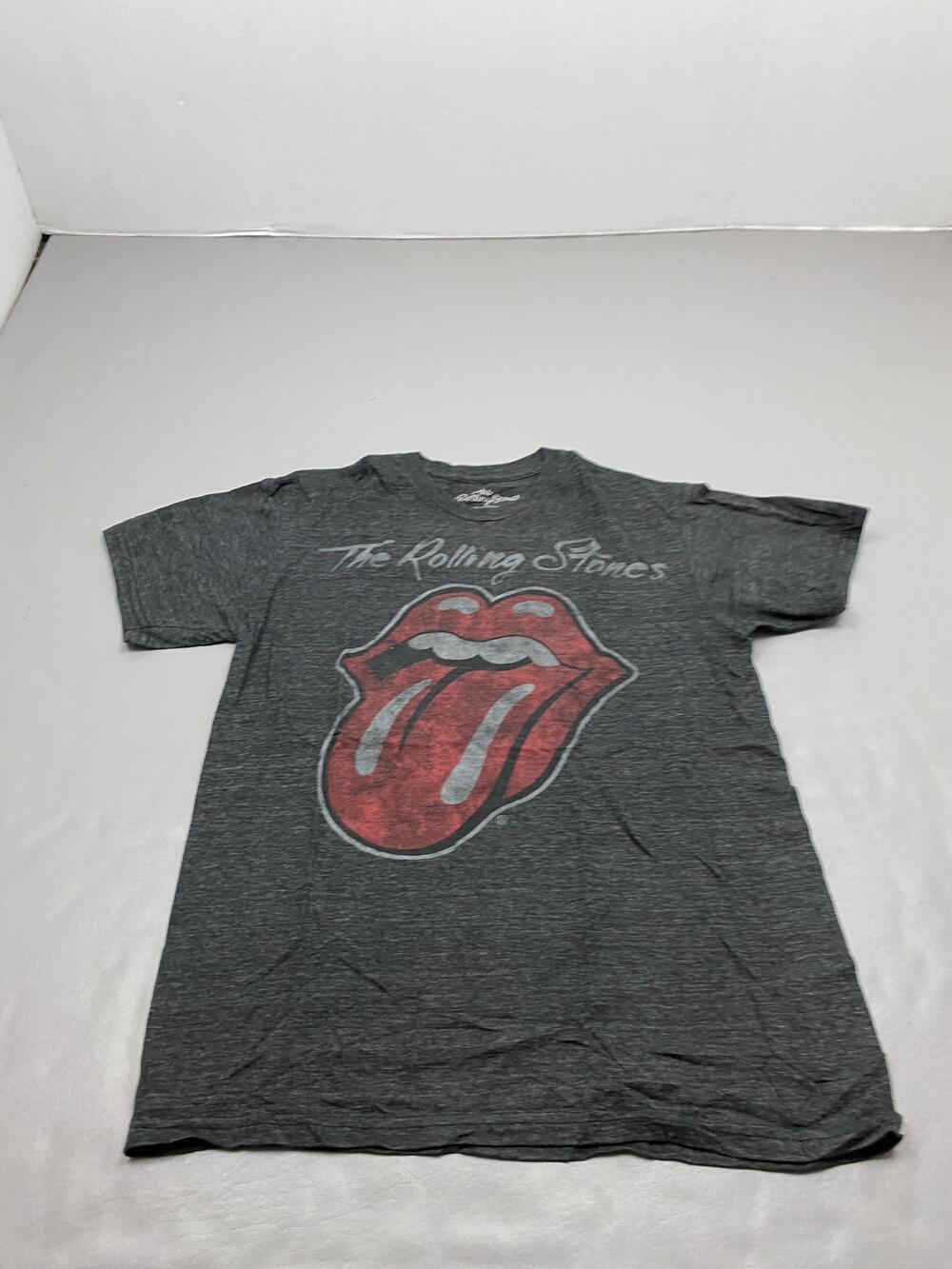 The Rolling Stones Shirt Mens M Gray Tongue Logo Graphic Band Tee Lightweight